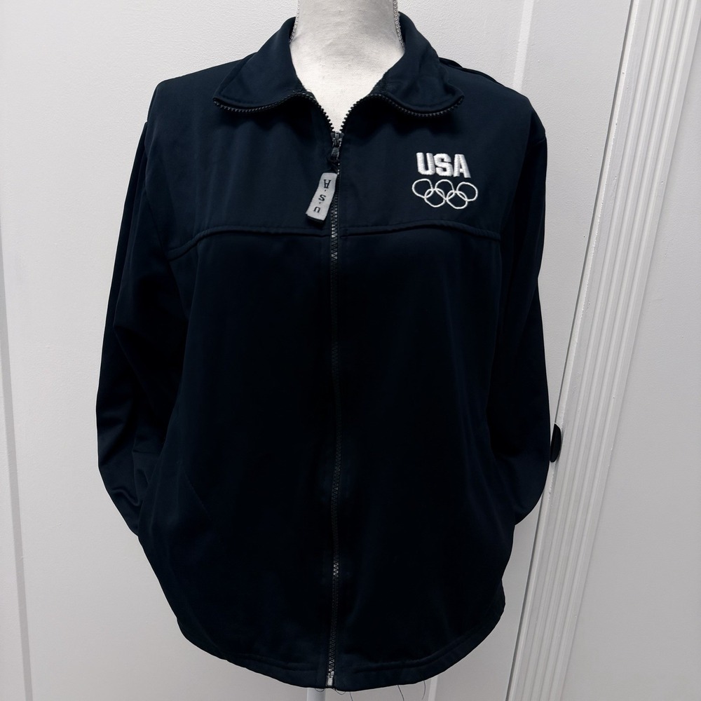 Deep Navy Blue/ Black Long Sleeve Athletic Jacket USA Olympic Branded Medium